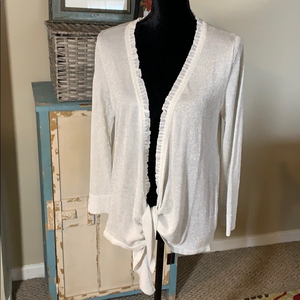 Joseph A. White and Silver Metallic Wrap Cardigan